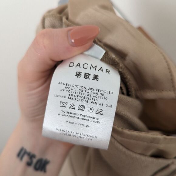 House of Dagmar tan beige Josefa cotton recycled wool wide leg trousers pants 42 - Picture 4 of 6